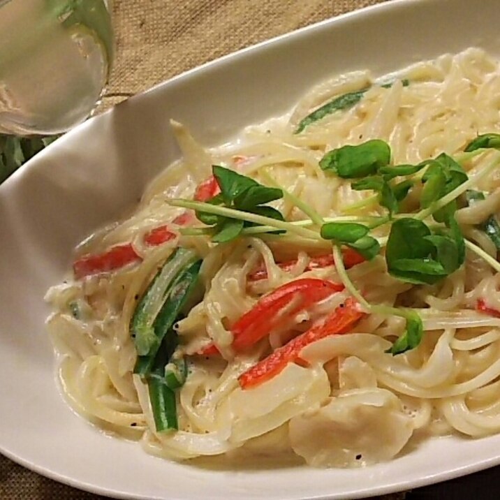 米粉で簡単!もちもち冷麦のツナクリーム生パスタ風